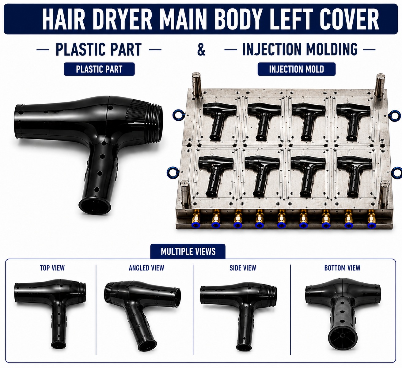 Hair Dryer Plastic Main Body Left Cover Mould and Moulding Service